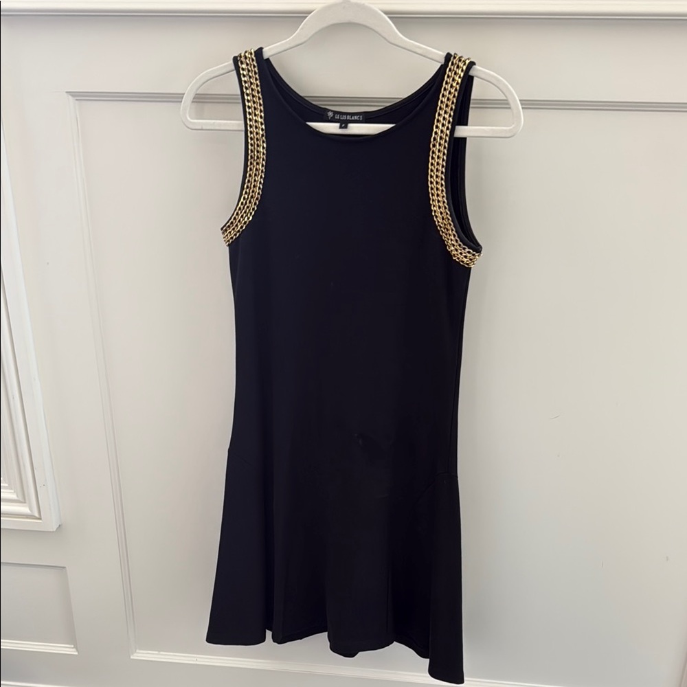 Elegant Black Mini Dress with Gold Accents